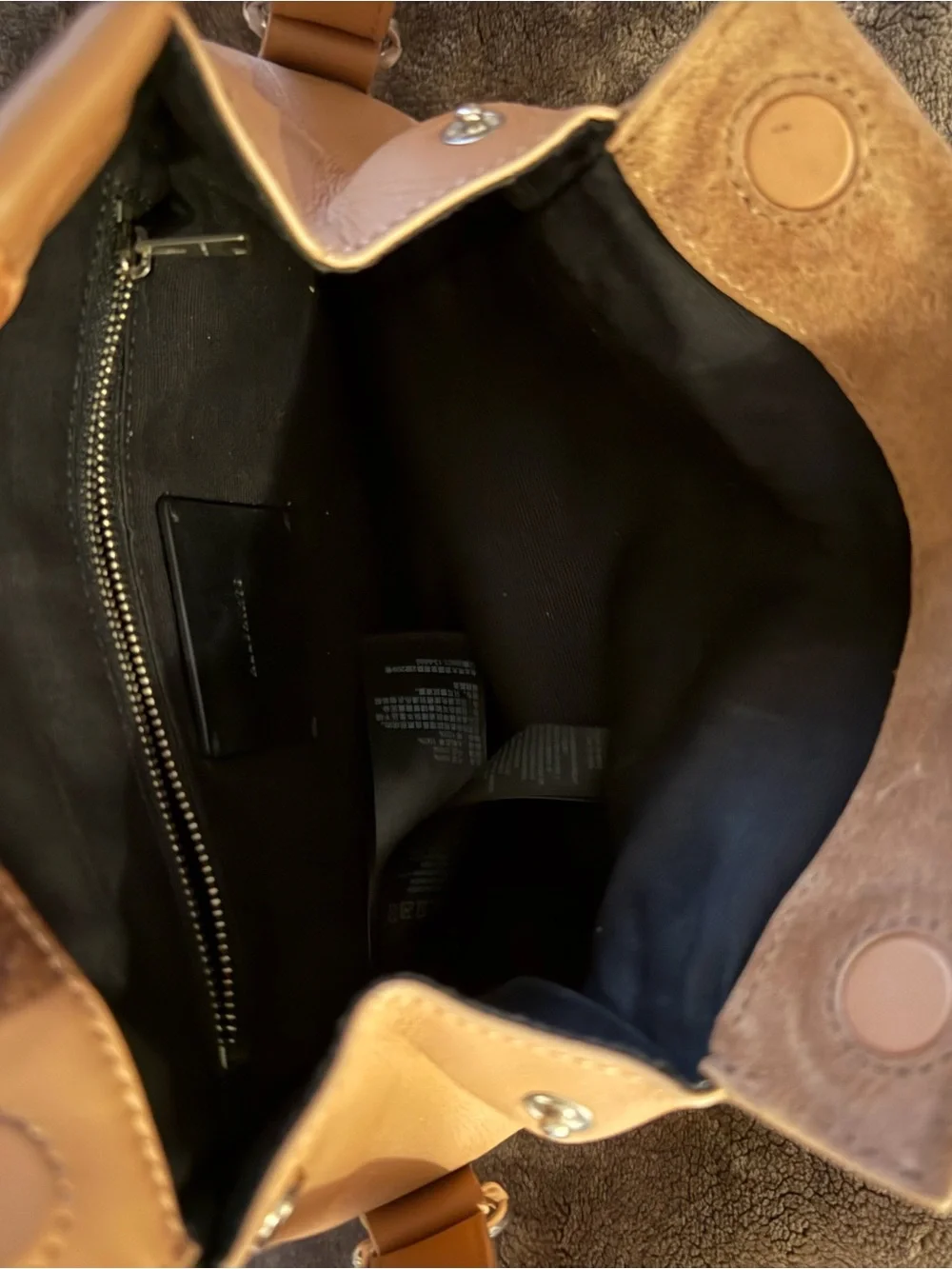 All Saints Taupe Leather & Suede Messenger Bag with Snakeskin Accent